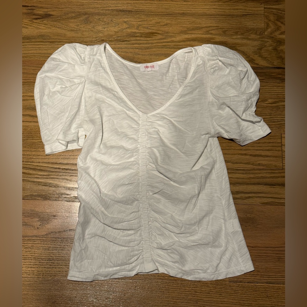 Goldie White Ruched Puff Sleeve Blouse